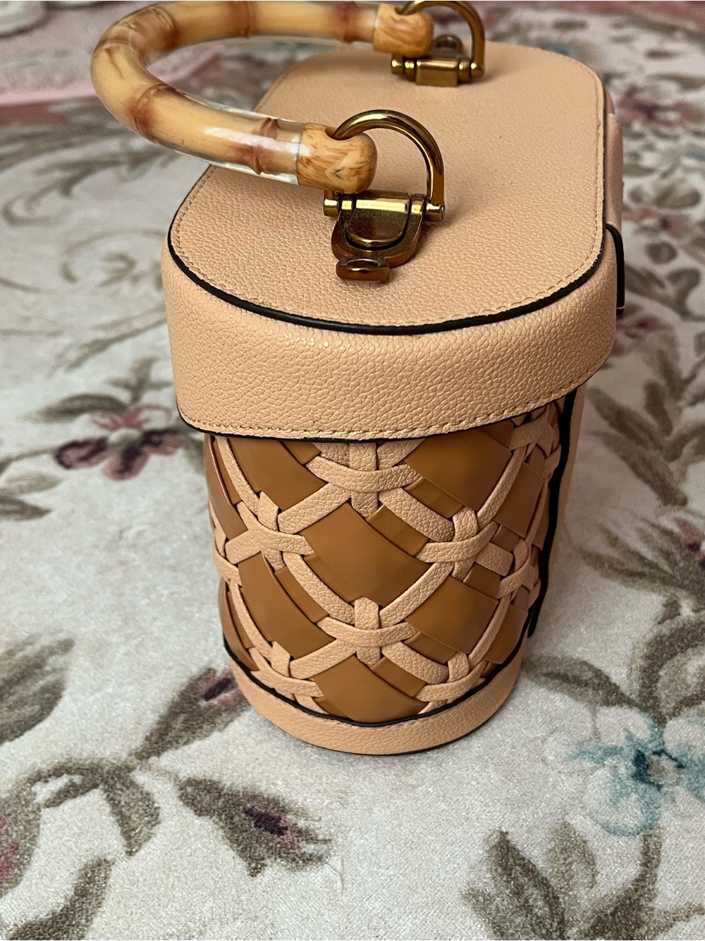 Charles & Keith Peach and Tan Woven Mini Top-Handle Bag - Picture 4 of 6